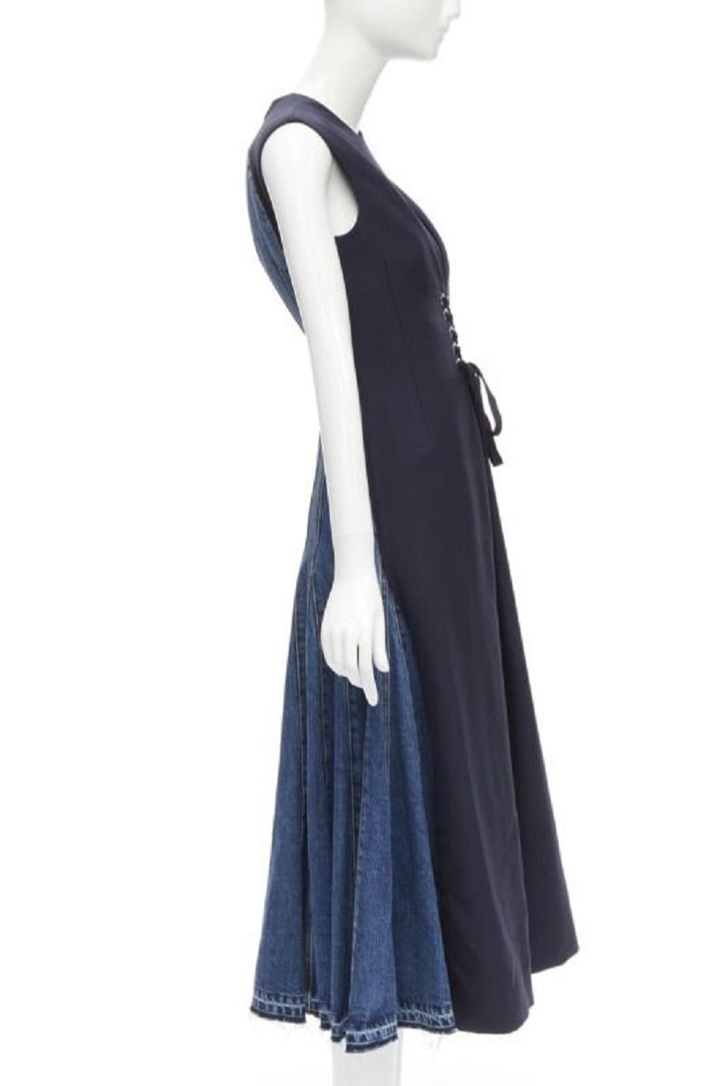 ALEXANDER McQueen 2021 abito midi in pizzo a corsetto da legare in vita sul retro in denim IT38 XS in vendita 7