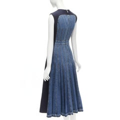 ALEXANDER MCQUEEN 2021 corset lace tie waist denim back midi dress IT38 XS