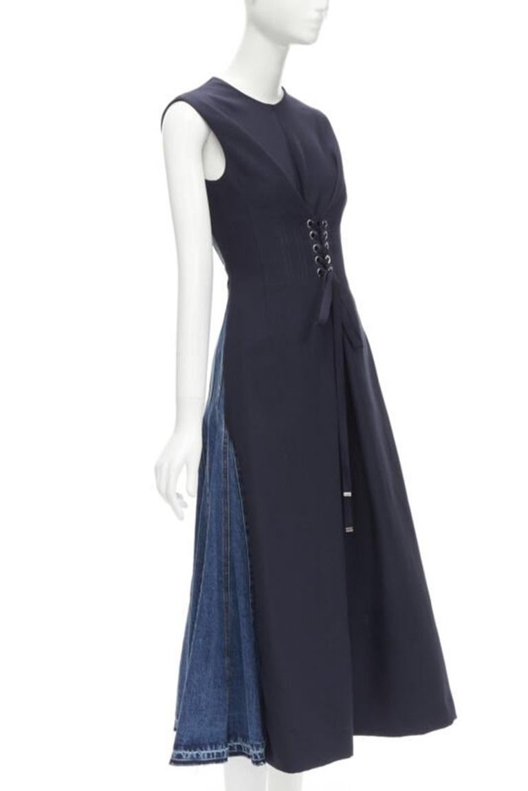 Black ALEXANDER MCQUEEN 2021 corset lace tie waist denim back midi dress IT38 XS