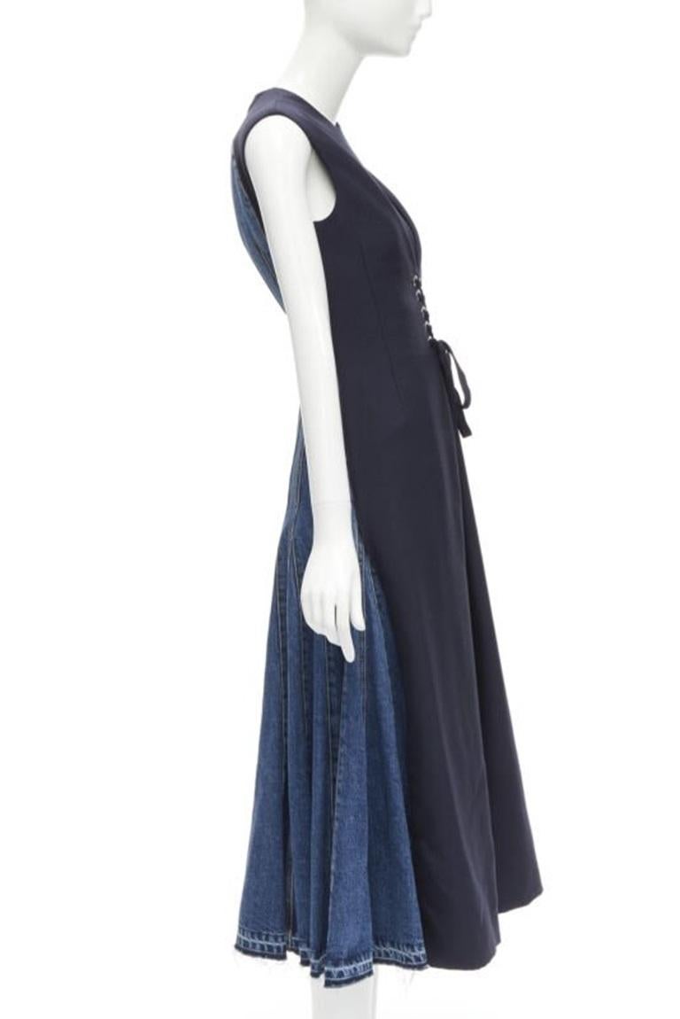 ALEXANDER MCQUEEN 2021 corset lace tie waist denim back midi dress IT38 XS In Excellent Condition In Hong Kong, NT