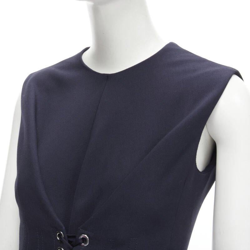 ALEXANDER McQueen 2021 abito midi in pizzo a corsetto da legare in vita sul retro in denim IT38 XS in vendita 1