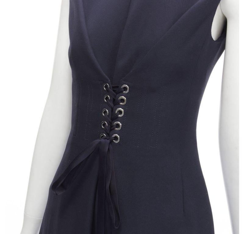 ALEXANDER MCQUEEN 2021 corset lace tie waist denim back midi dress IT38 XS For Sale 3