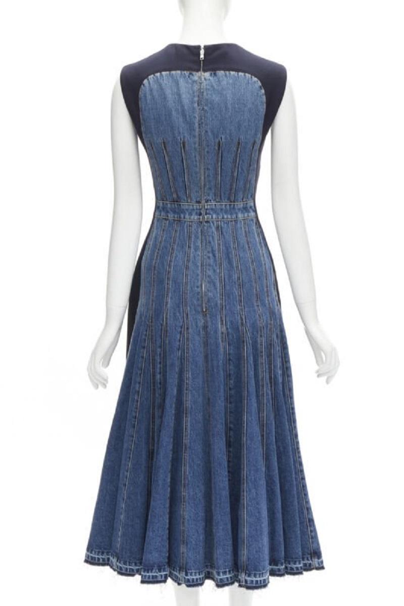 ALEXANDER McQueen 2021 abito midi in pizzo a corsetto da legare in vita sul retro in denim IT38 XS in vendita 3