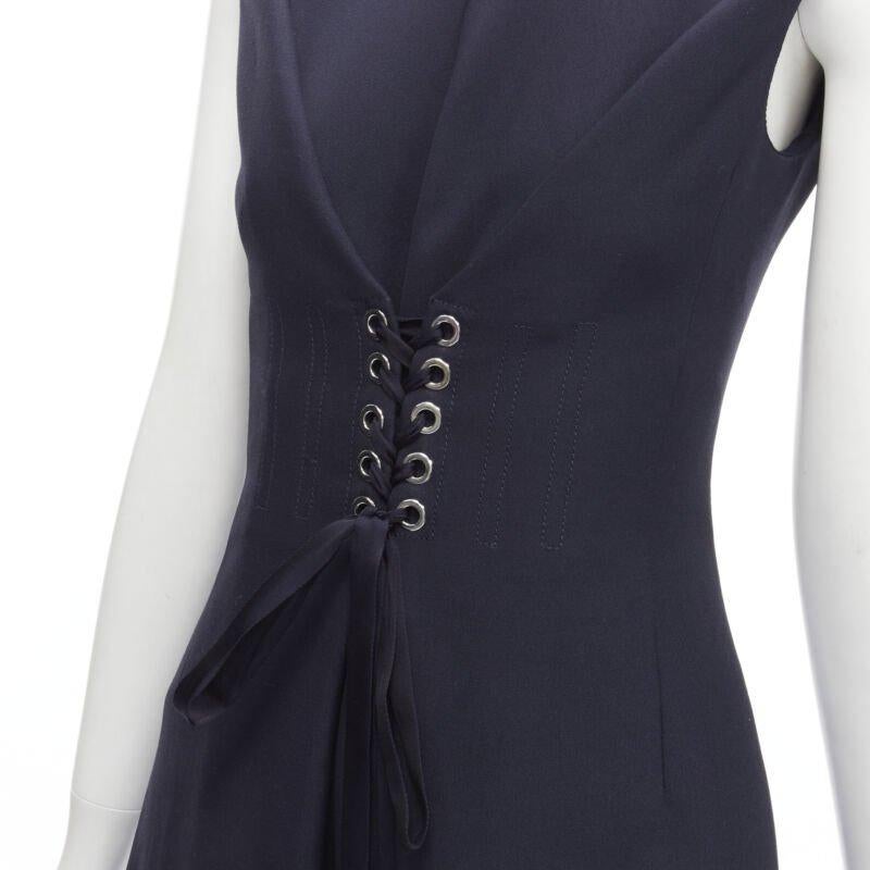 ALEXANDER MCQUEEN 2021 corset lace tie waist denim back midi dress IT38 XS 3