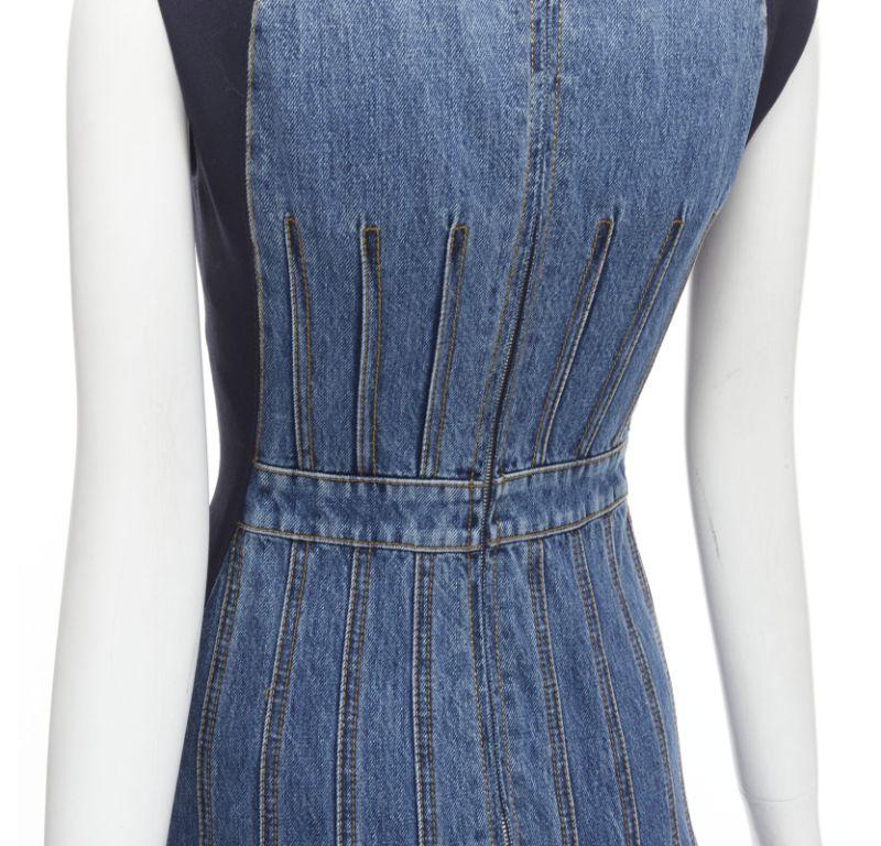 ALEXANDER MCQUEEN 2021 corset lace tie waist denim back midi dress IT38 XS For Sale 4