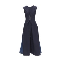 ALEXANDER MCQUEEN 2021 - Robe midi en dentelle corsetée à taille nouée dans le dos en denim IT38 XS