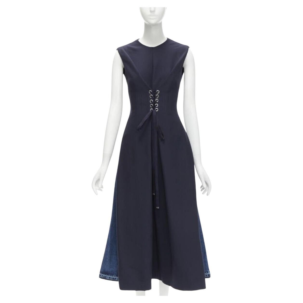 ALEXANDER MCQUEEN 2021 corset lace tie waist denim back midi dress IT38 XS