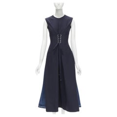 ALEXANDER MCQUEEN 2021 corset lace tie waist denim back midi dress IT38 XS