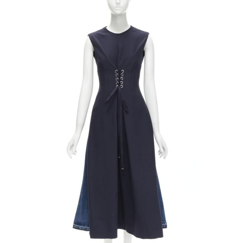 ALEXANDER MCQUEEN 2021 Korsett-Spitzen-Midikleid mit Denim-Rücken IT38 XS im Angebot