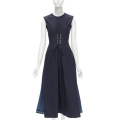 ALEXANDER MCQUEEN 2021 encaje corsé cintura atada vaquero espalda vestido midi IT38 XS