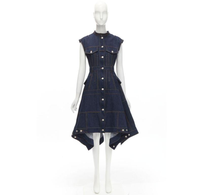 ALEXANDER MCQUEEN 2021 denim deconstructed patchwork corset midi dress IT38 XS 5
