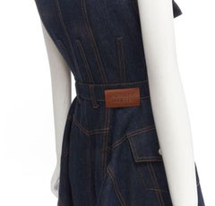 ALEXANDER MCQUEEN 2021 denim deconstructed patchwork corset midi dress IT38 XS