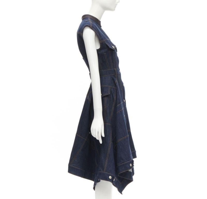 ALEXANDER MCQUEEN 2021 denim deconstructed patchwork corset midi dress IT38 XS In Excellent Condition In Hong Kong, NT
