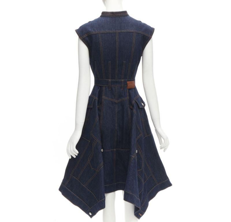 Women's ALEXANDER MCQUEEN 2021 denim deconstructed patchwork corset midi dress IT38 XS