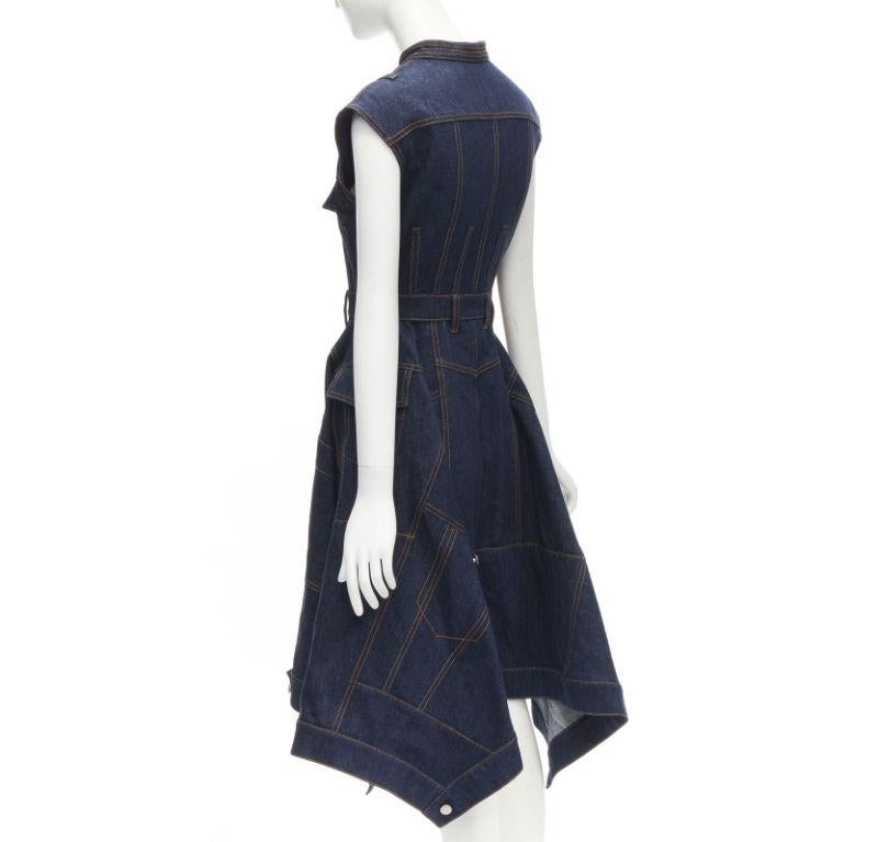 ALEXANDER MCQUEEN 2021 denim deconstructed patchwork corset midi dress IT38 XS 1