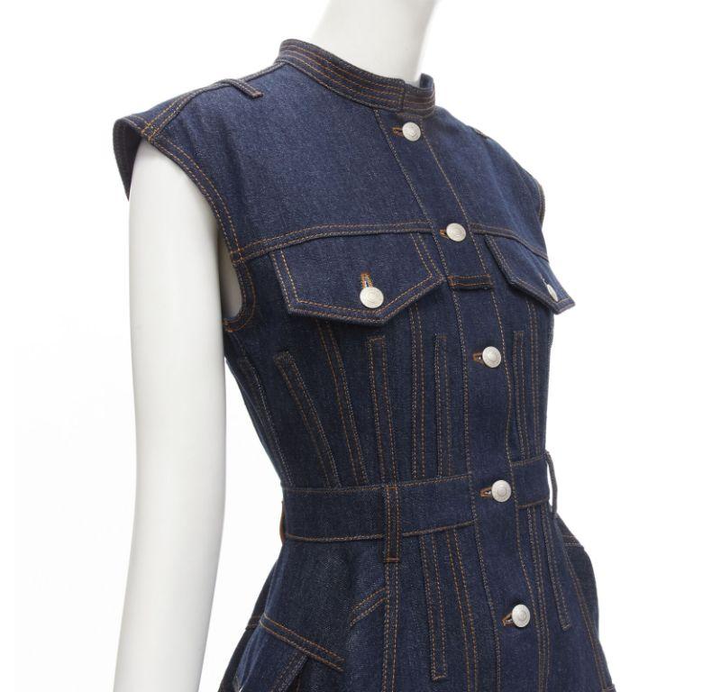 ALEXANDER MCQUEEN 2021 denim deconstructed patchwork corset midi dress IT38 XS 2