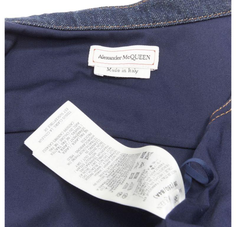 ALEXANDER MCQUEEN 2021 denim deconstructed patchwork corset midi dress IT38 XS 4