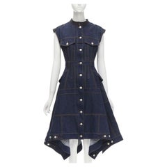 ALEXANDER MCQUEEN 2021 denim deconstructed patchwork corset midi dress IT38 XS