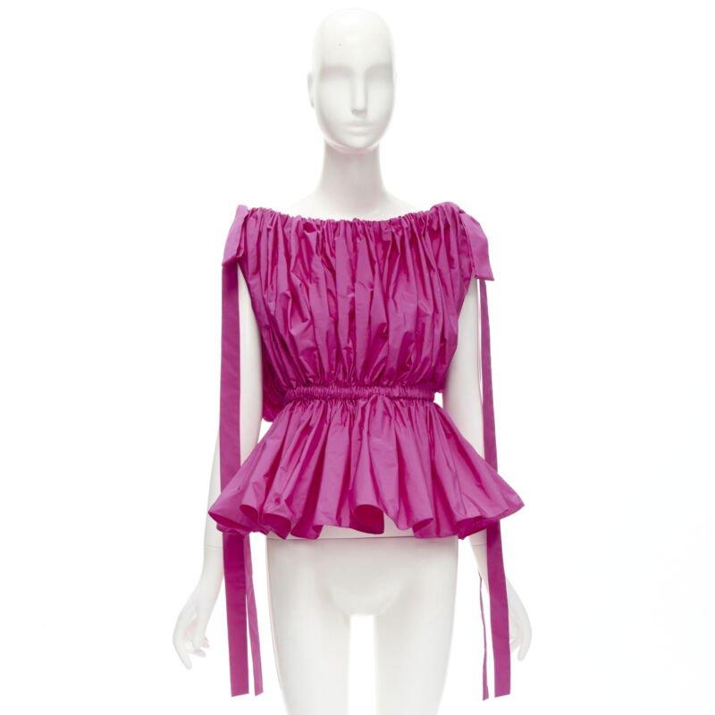 ALEXANDER MCQUEEN Haut péplum rose fuschia froncé avec nœud papillon à l'épaule, Taille IT38 XS, 2021 en vente 5