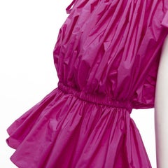 ALEXANDER MCQUEEN 2021 fuschia pink crinkled bow tie shoulder peplum top IT38 XS