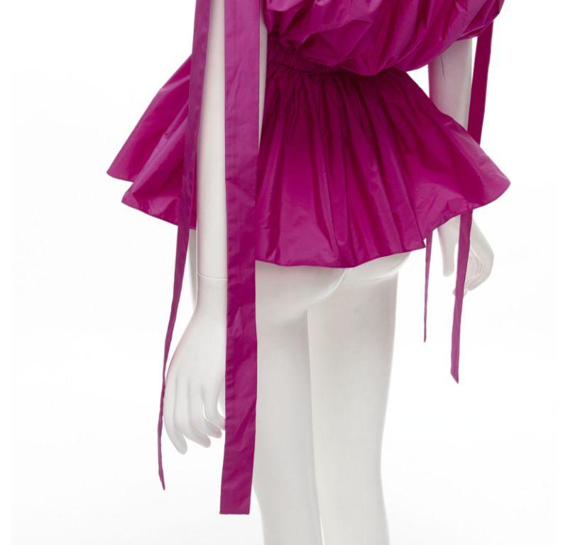ALEXANDER MCQUEEN 2021 fuschia pink crinkled bow tie shoulder peplum top IT38 XS For Sale 4