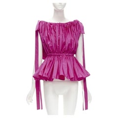ALEXANDER MCQUEEN 2021 fuschia pink crinkled bow tie shoulder peplum top IT38 XS