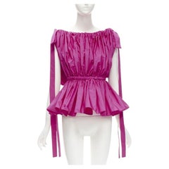 ALEXANDER MCQUEEN 2021 rosa fucsia arrugado lazo hombro peplum top IT38 XS