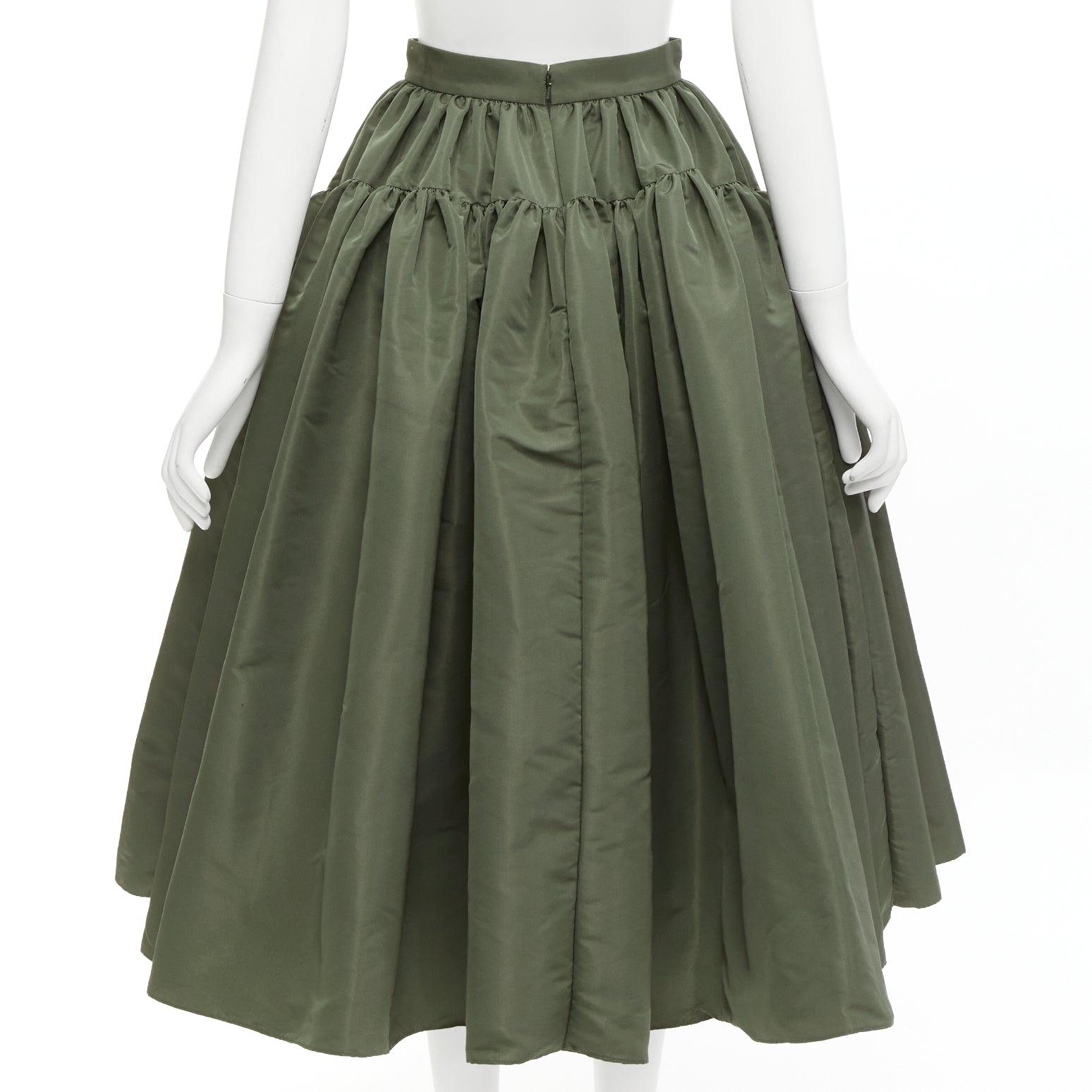ALEXANDER MCQUEEN 2021 green khaki high waisted midi full skirt IT38 XS 1