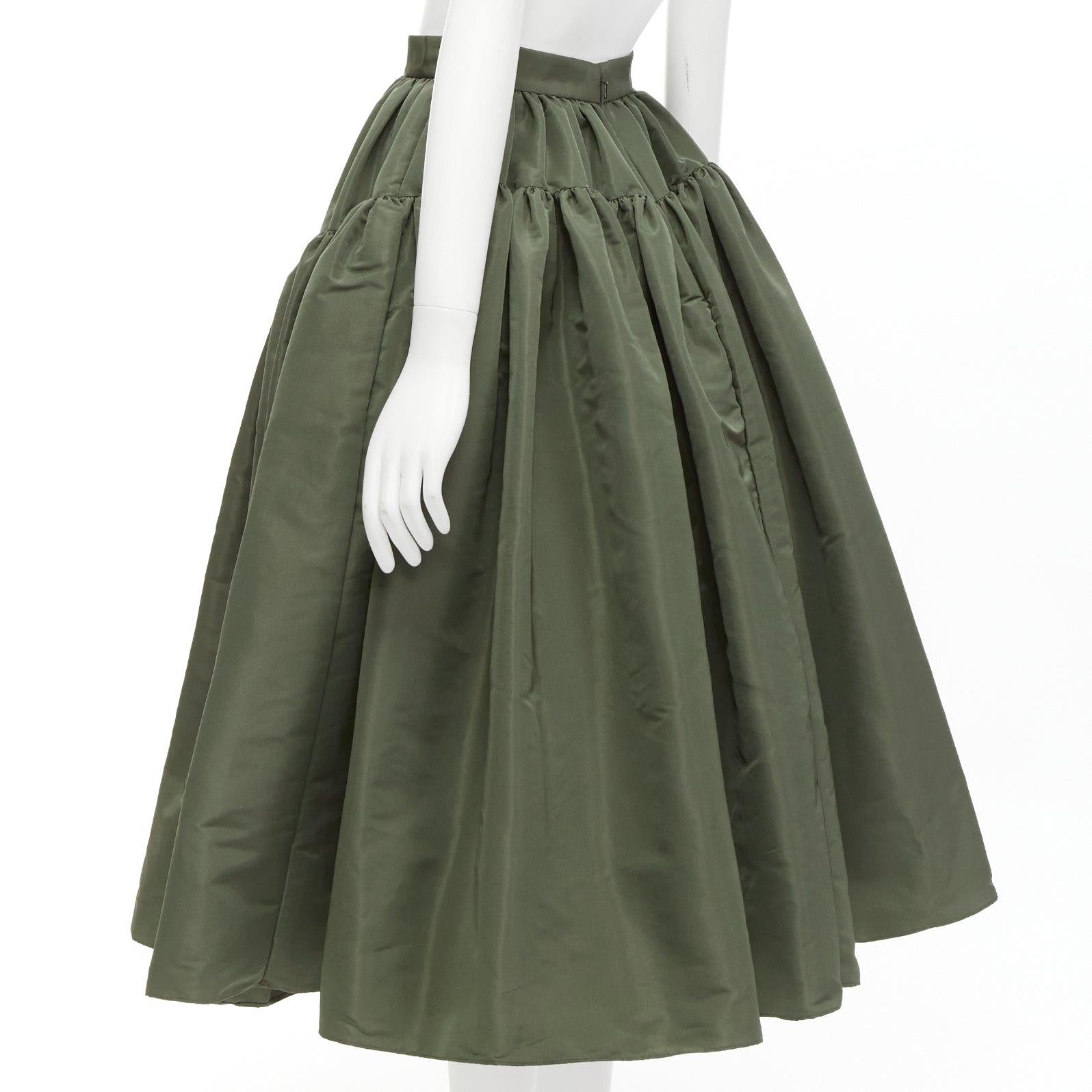 ALEXANDER MCQUEEN 2021 green khaki high waisted midi full skirt IT38 XS 2