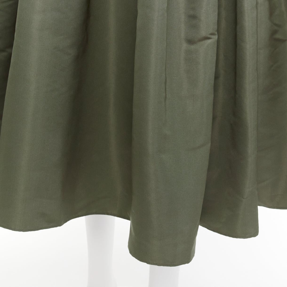 ALEXANDER MCQUEEN 2021 green khaki high waisted midi full skirt IT38 XS 3