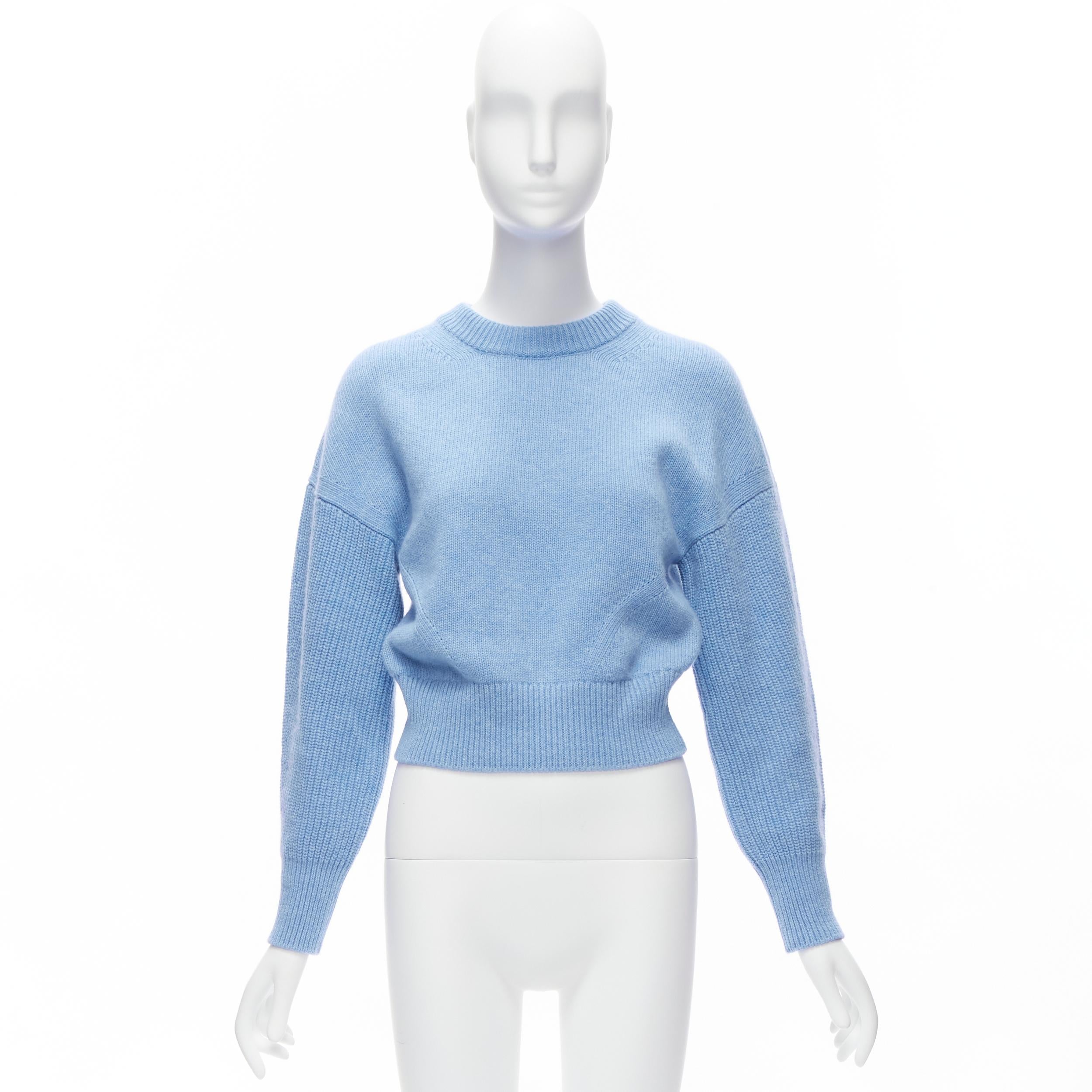 ALEXANDER MCQUEEN 2021 powder blue speckled wool boxy cropped sweater XS For Sale 5