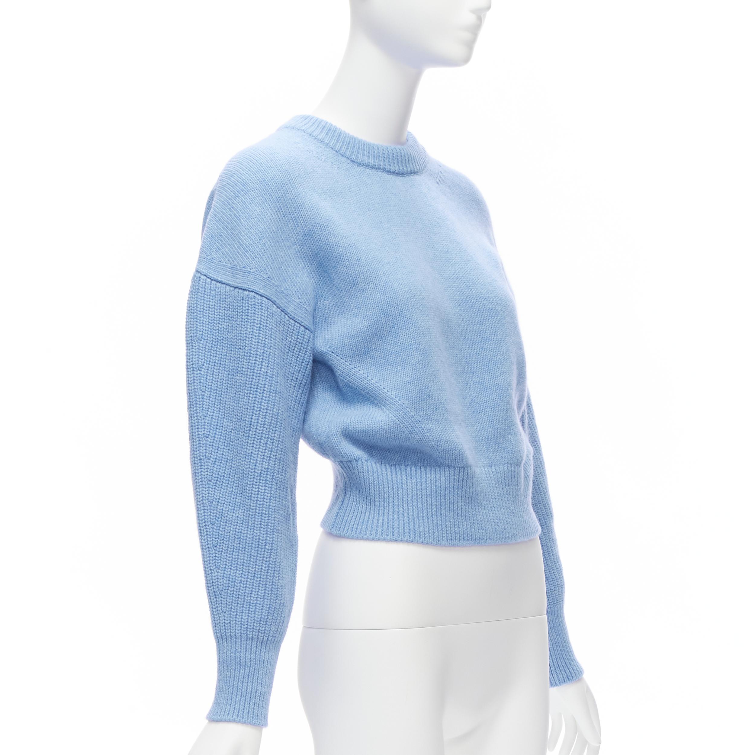 Blue ALEXANDER MCQUEEN 2021 powder blue speckled wool boxy cropped sweater XS For Sale