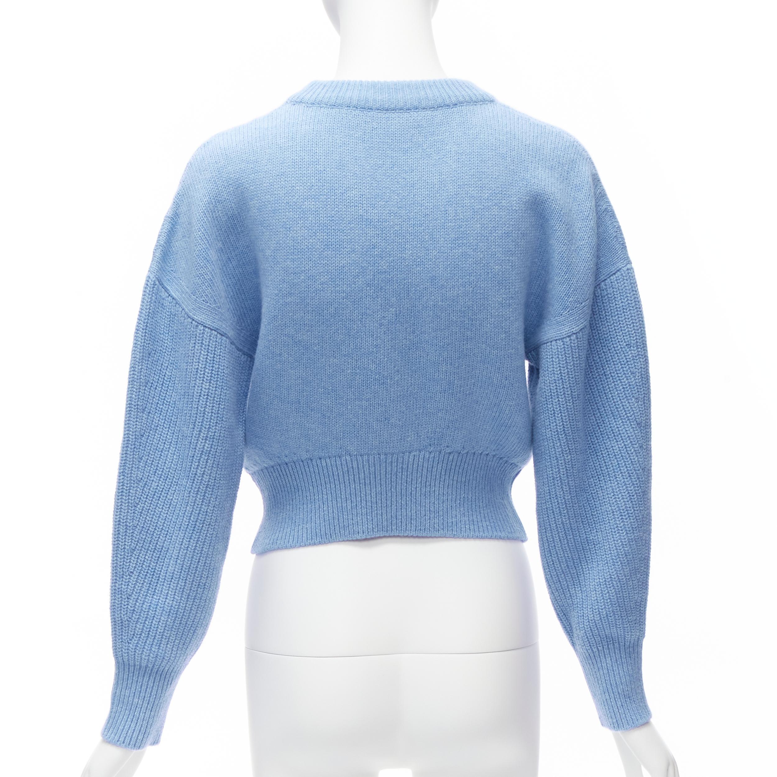 ALEXANDER MCQUEEN 2021 powder blue speckled wool boxy cropped sweater XS For Sale 1