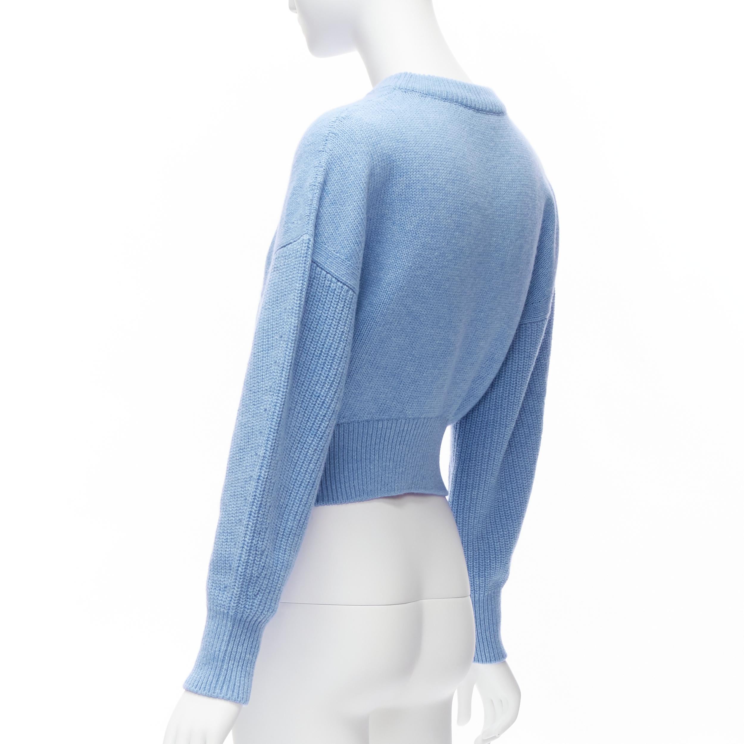 ALEXANDER MCQUEEN 2021 powder blue speckled wool boxy cropped sweater XS For Sale 2