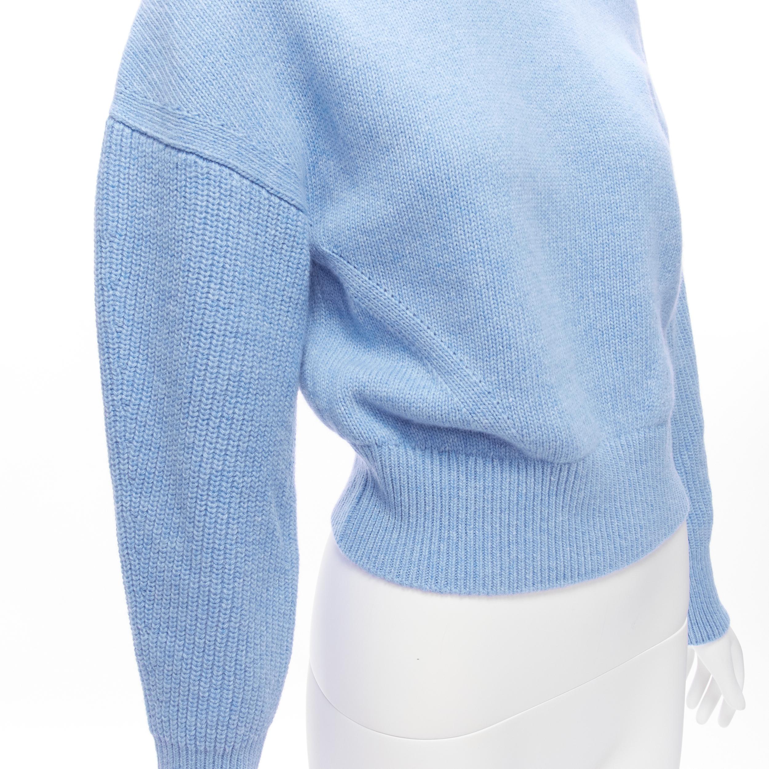 ALEXANDER MCQUEEN 2021 powder blue speckled wool boxy cropped sweater XS For Sale 2