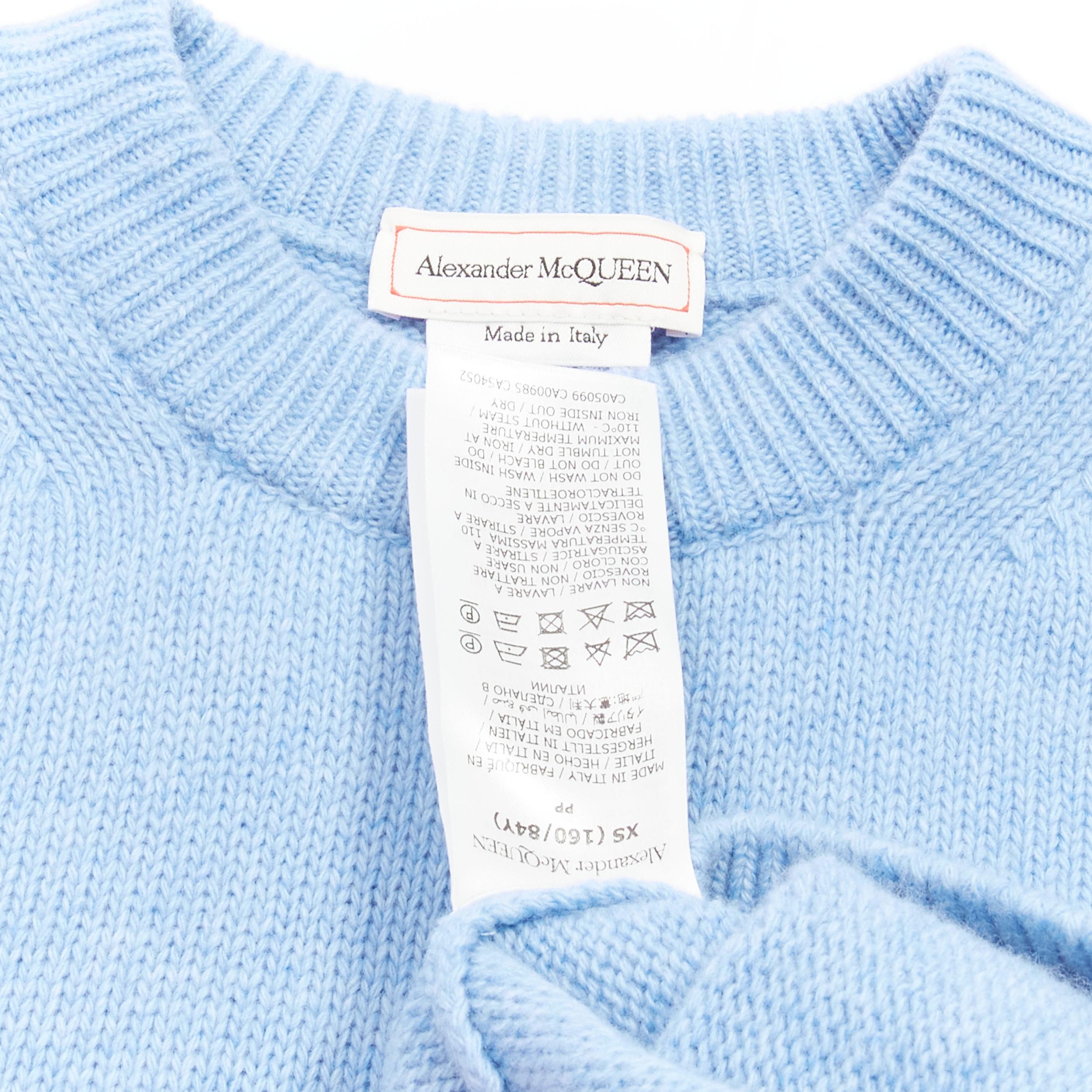 ALEXANDER MCQUEEN 2021 powder blue speckled wool boxy cropped sweater XS For Sale 4