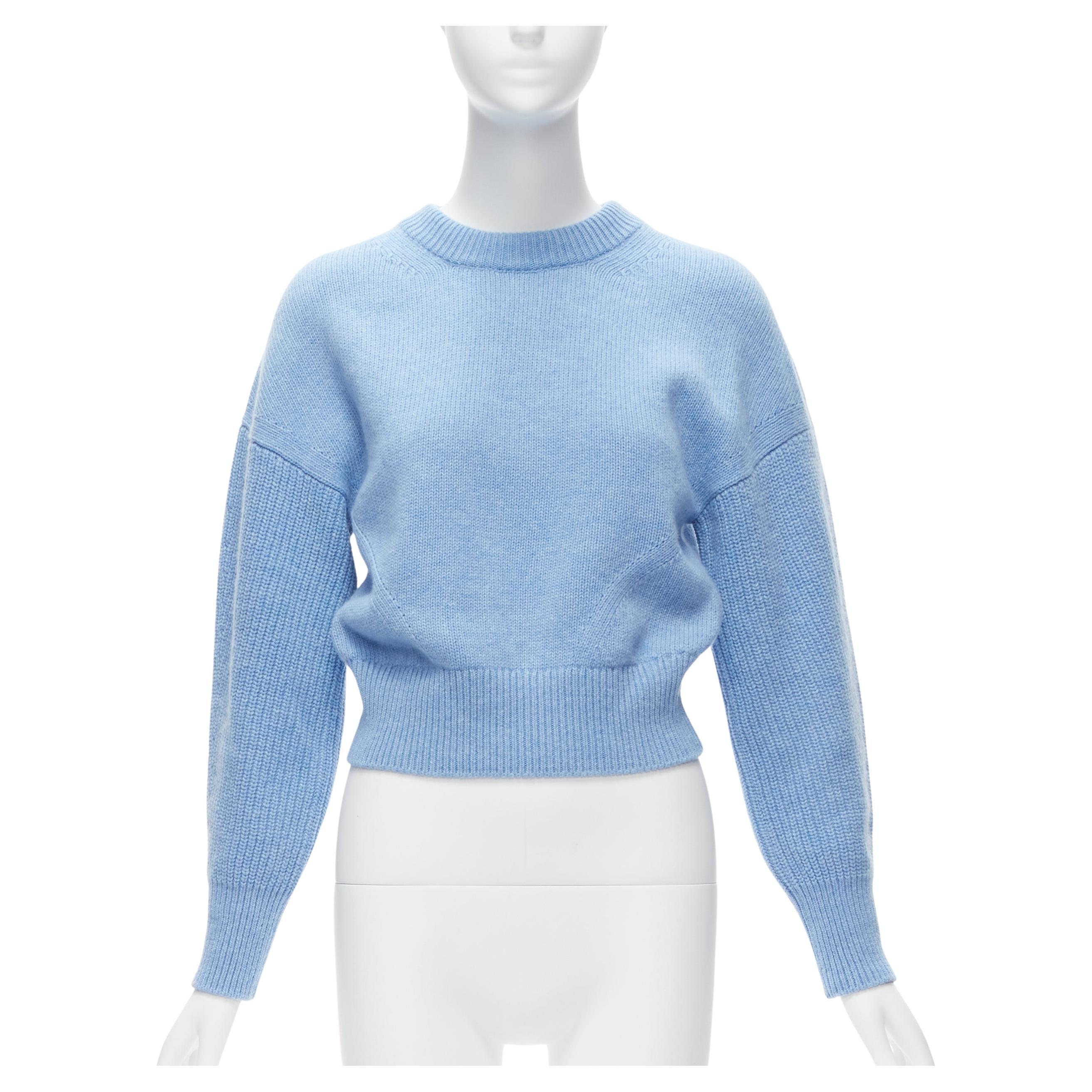 ALEXANDER MCQUEEN 2021 powder blue speckled wool boxy cropped sweater XS For Sale