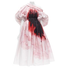 ALEXANDER MCQUEEN 2021 Runway Anemone pink red floral off shoulder gown IT38