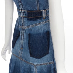 ALEXANDER MCQUEEN 2021 Runway washed denim shadow bodice midi dress IT38 XS