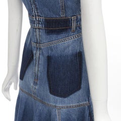 ALEXANDER MCQUEEN 2021 Runway washed denim shadow bodice midi dress IT38 XS