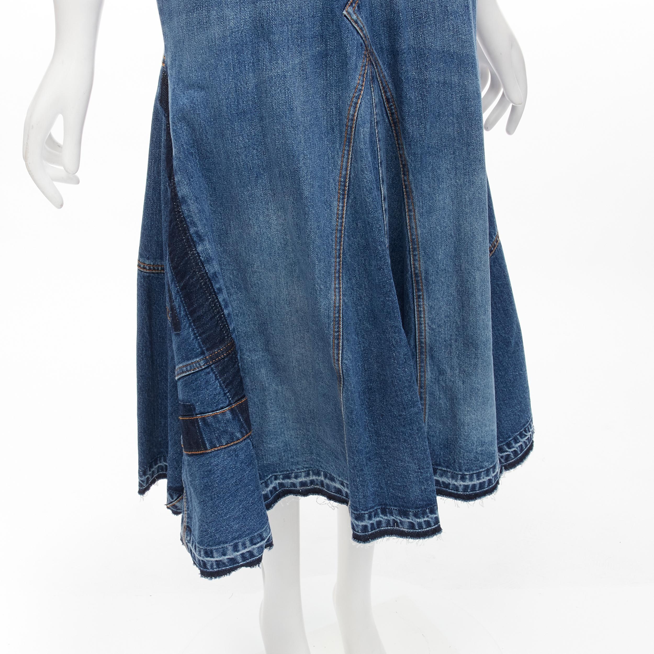 ALEXANDER MCQUEEN 2021 Runway washed denim shadow bodice midi dress IT38 XS For Sale 1