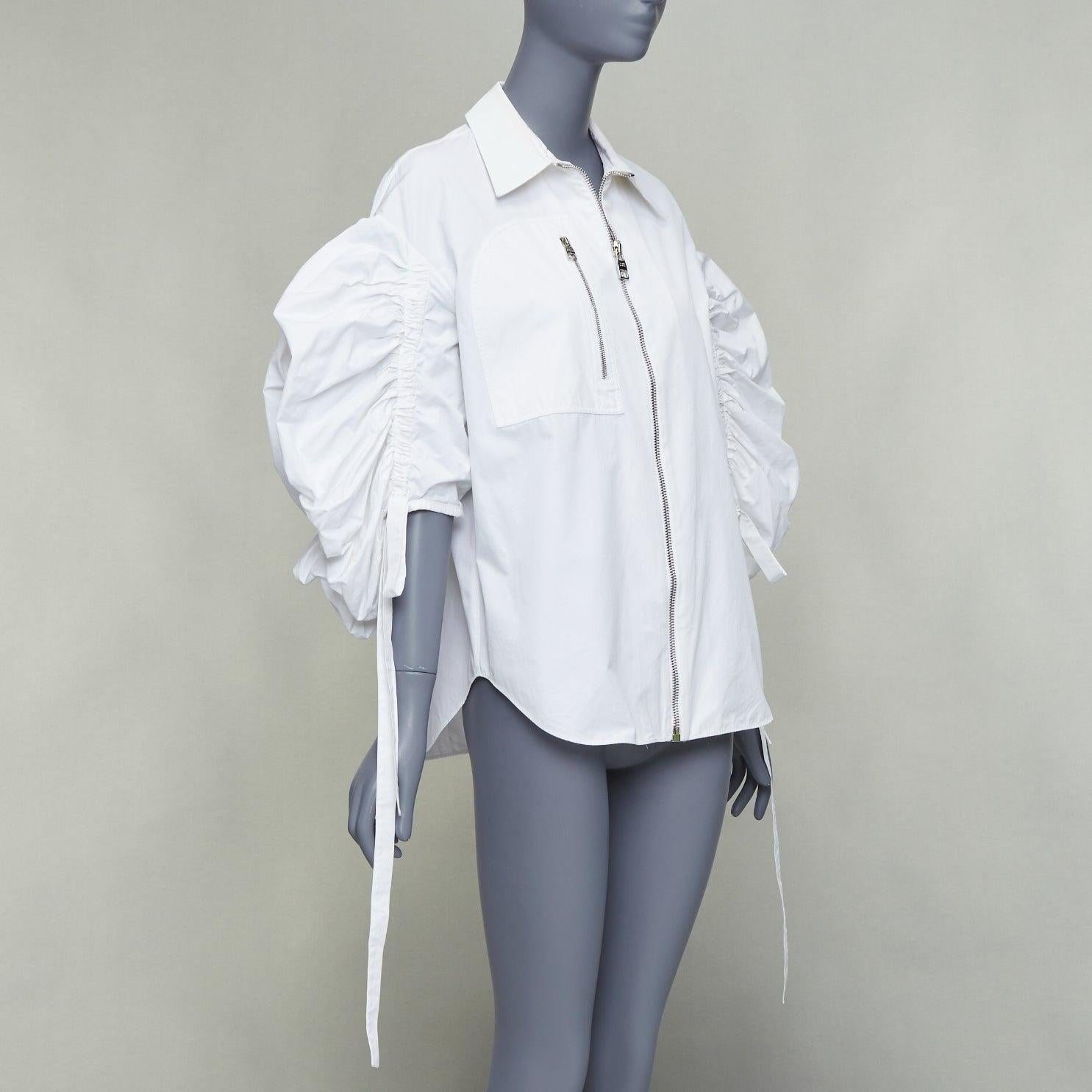 Gray ALEXANDER MCQUEEN 2021 white cotton ruched puff sleeves zip up shirt IT40 S