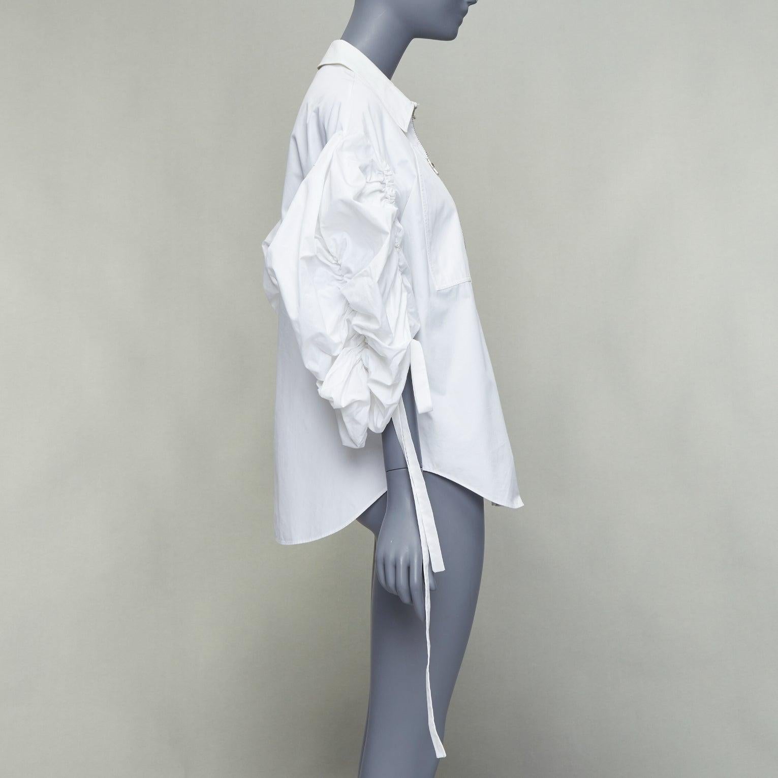 ALEXANDER MCQUEEN 2021 white cotton ruched puff sleeves zip up shirt IT40 S In Fair Condition In Hong Kong, NT