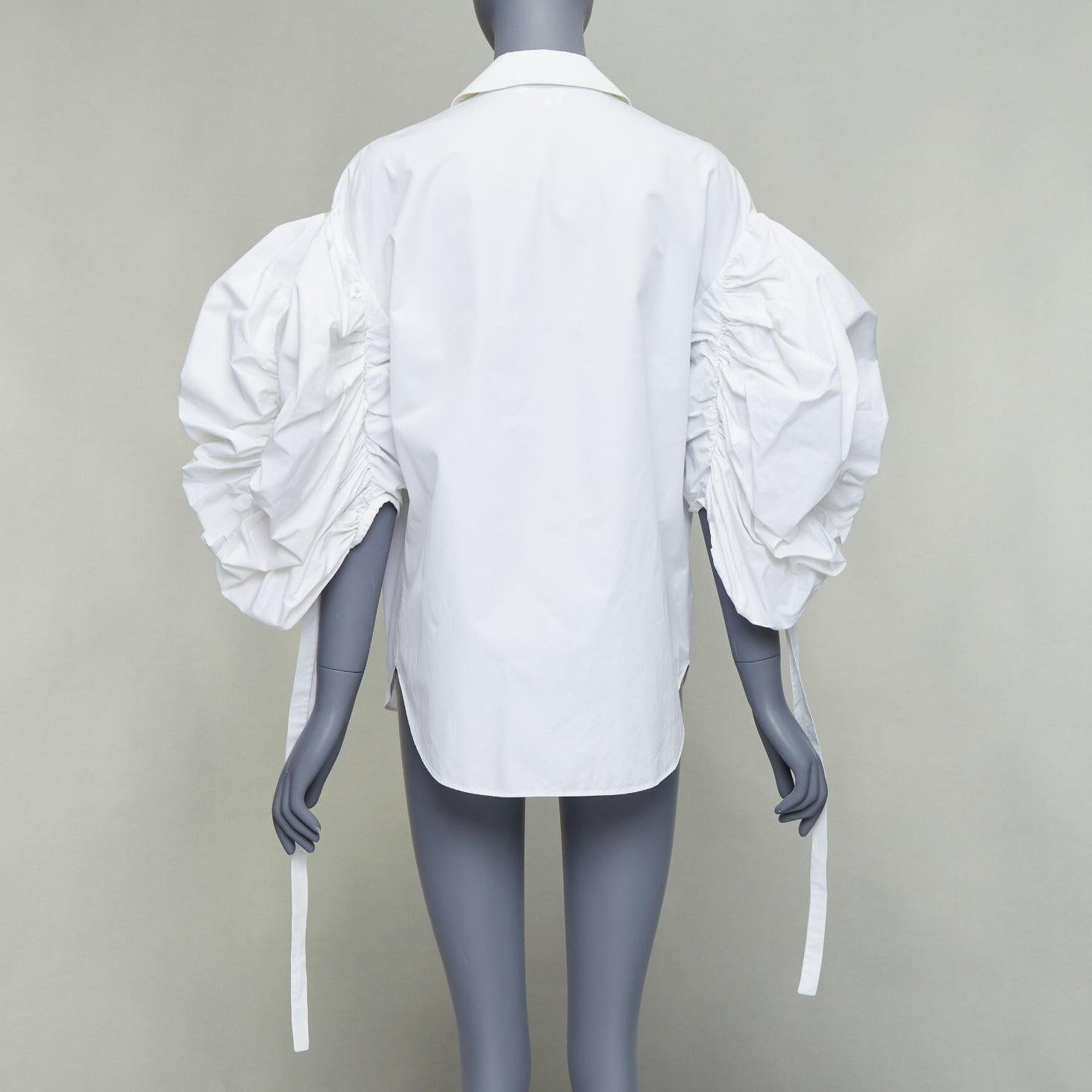 Women's ALEXANDER MCQUEEN 2021 white cotton ruched puff sleeves zip up shirt IT40 S