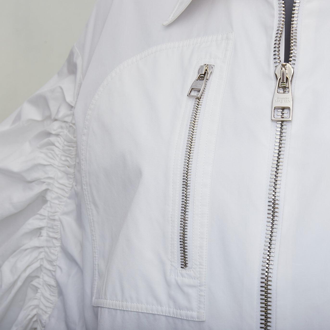 ALEXANDER MCQUEEN 2021 white cotton ruched puff sleeves zip up shirt IT40 S 2