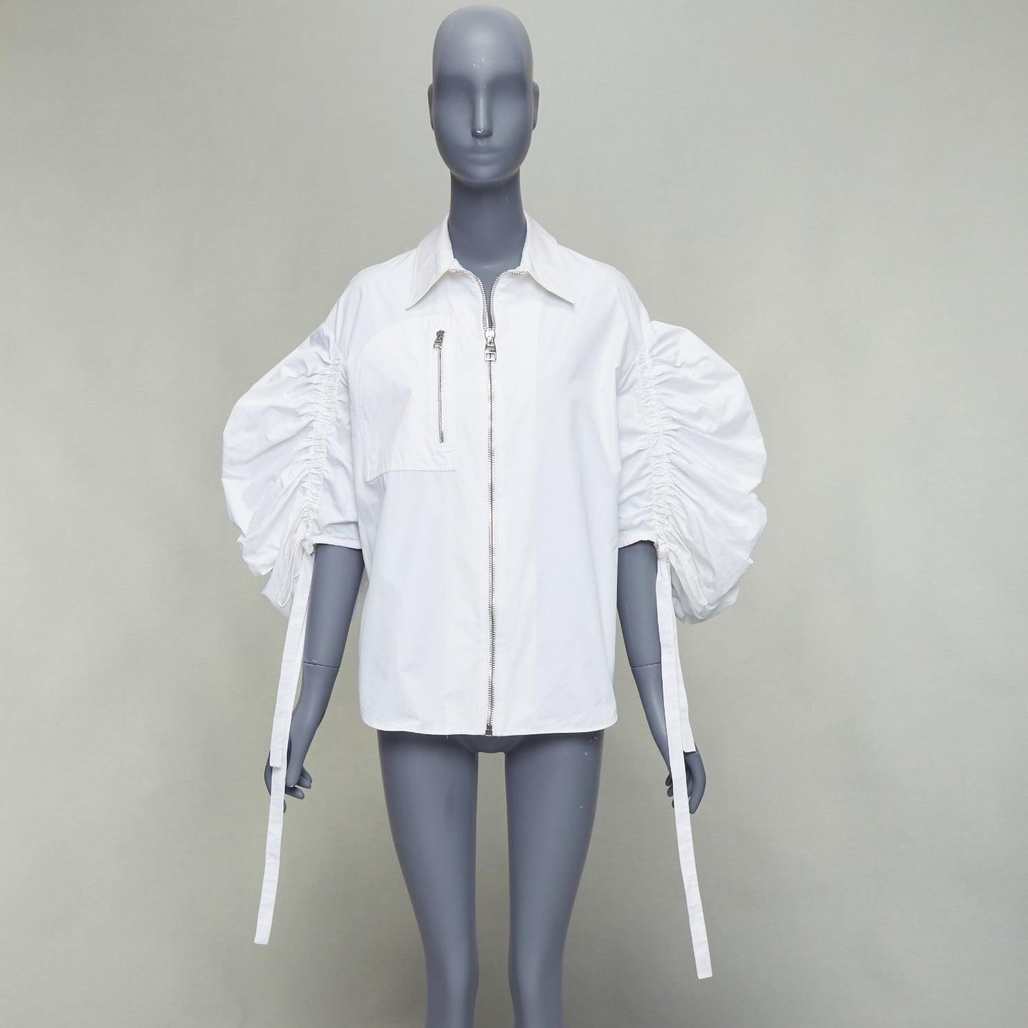 ALEXANDER MCQUEEN 2021 white cotton ruched puff sleeves zip up shirt IT40 S 4