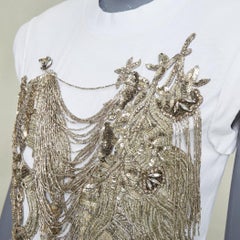 ALEXANDER MCQUEEN 2021 white gold sequin layered chain embroidered top IT38 XS