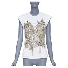 ALEXANDER MCQUEEN 2021 white gold sequin layered chain embroidered top IT38 XS