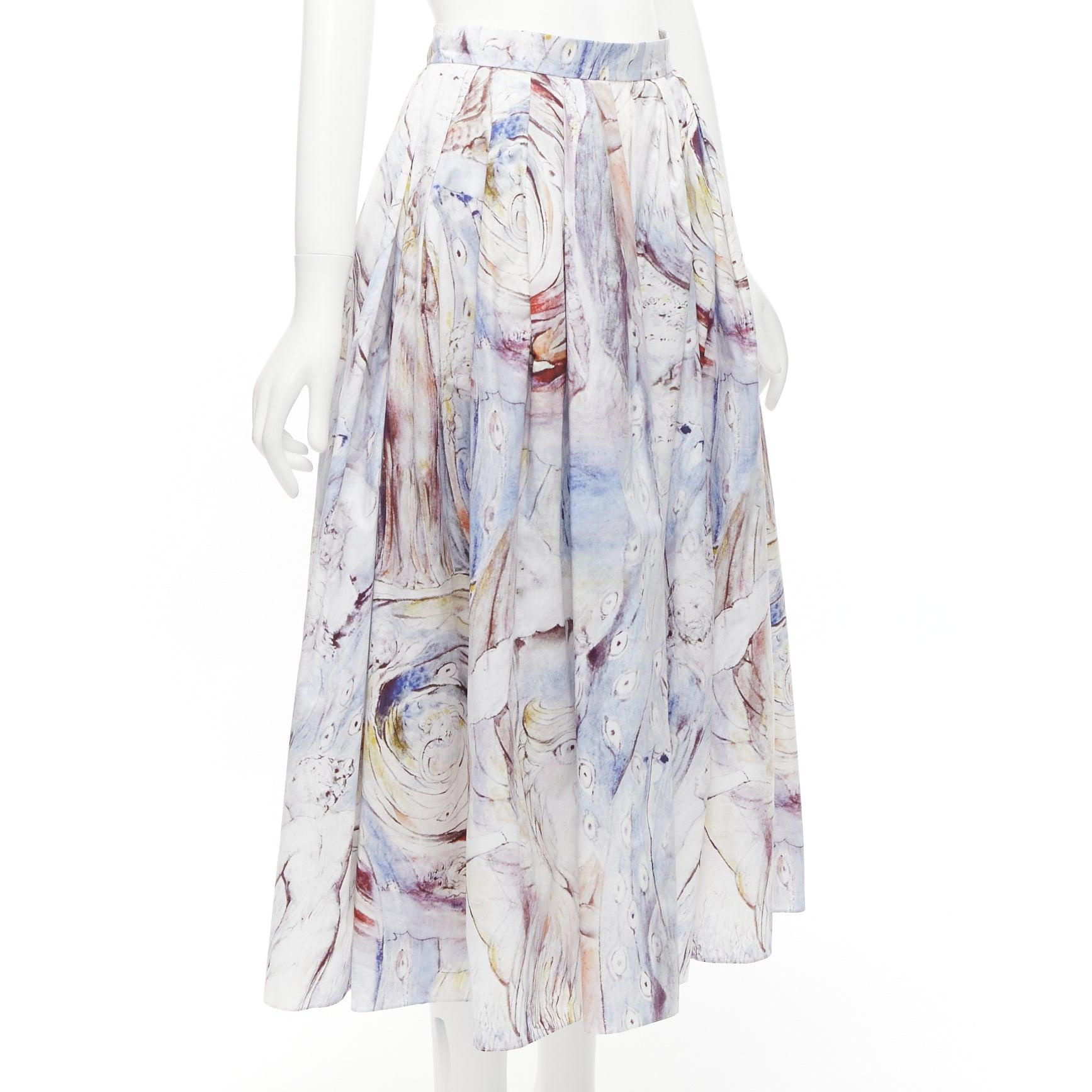 ALEXANDER MCQUEEN 2021 William Blake Dante print light cotton midi skirt IT38 S In Excellent Condition For Sale In Hong Kong, NT
