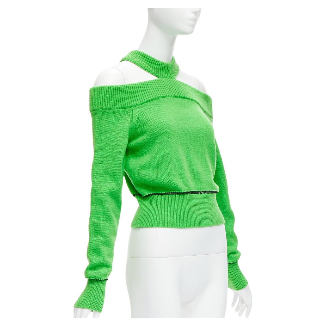 ALEXANDER MCQUEEN 2022 100% wool cold shoulder black lattice seam sweater S For Sale